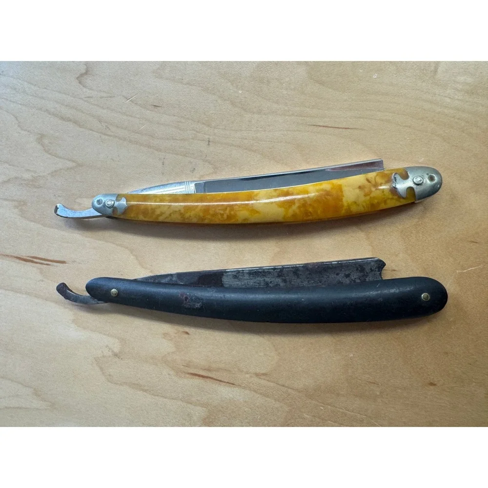 Vintage Straight Razor Lot Sheffield Steel Yellow Marbled & Black Handle Razors
